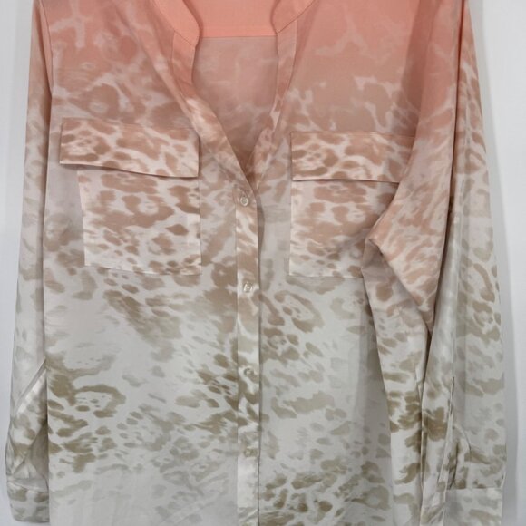 Calvin Klein Womens Long Sleeve Blouse Size 1X plus Peach Beige Ombre - Picture 7 of 12